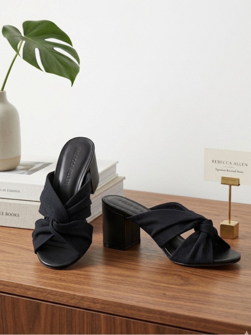Rebecca Allen Black Knotted Block Heel Mules